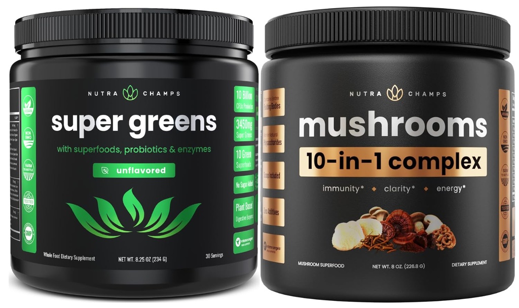 NutraChamps Super Greens Mauttomat & Super Sienet: Ultimate Brain, Gut & Body Boost
