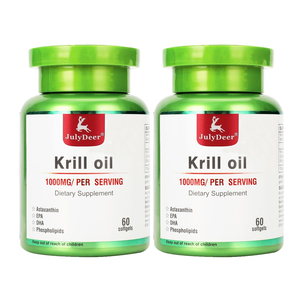 2 Pullot Antarktis Krill Oil 1000 mg Omega-3s EPA, DHA, Astaksantiini ja fosfolipidit 60 Softgels täydennysosa No Fishy Jälkimaku Joint, sydän, aivot ja immuniteetti - 120 Softgels