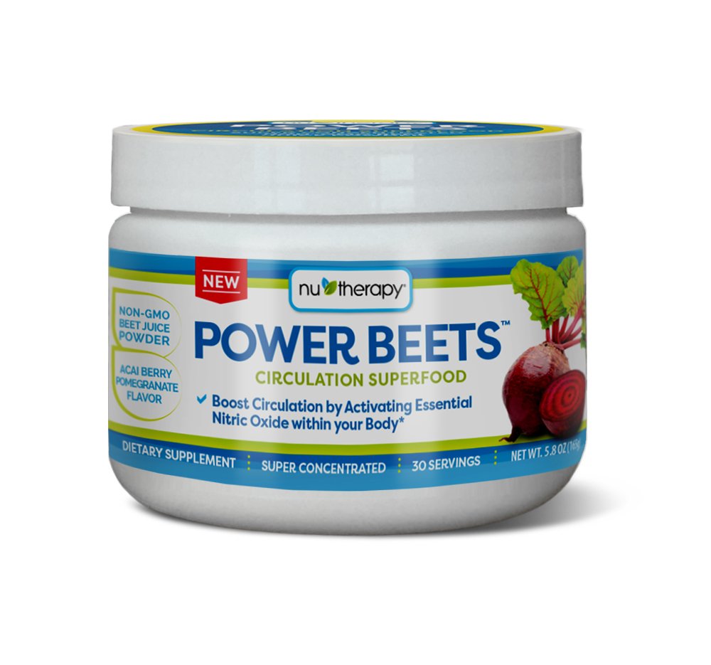 Nu-Therapy Power Beets - Super Concentrated Circulation Superfood - Dietary Supplement - Delicious Acai Berry Pomegranate Flavor - Non-GMO Beet Juice Powder - 30 portioner, röd, 5.8 Ounce (Pack av 1)