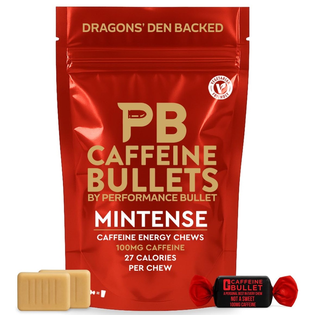 Caffeine Bullet Energy Gel Upgrade - Mint Chews *16 – Faster Boost Than Tablets and Gum. 100mg Per Serving - Sport Science for Running, Cycling, Gaming & Pre Workout Endurance Kick.