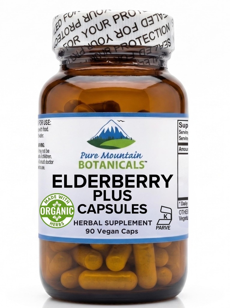 Pure Mountain kasvitieteelliset Elderberry täydennysosa - Vegan Kosher kapselit 750 mg Organic Elderberry ja 200 mg Elderflower