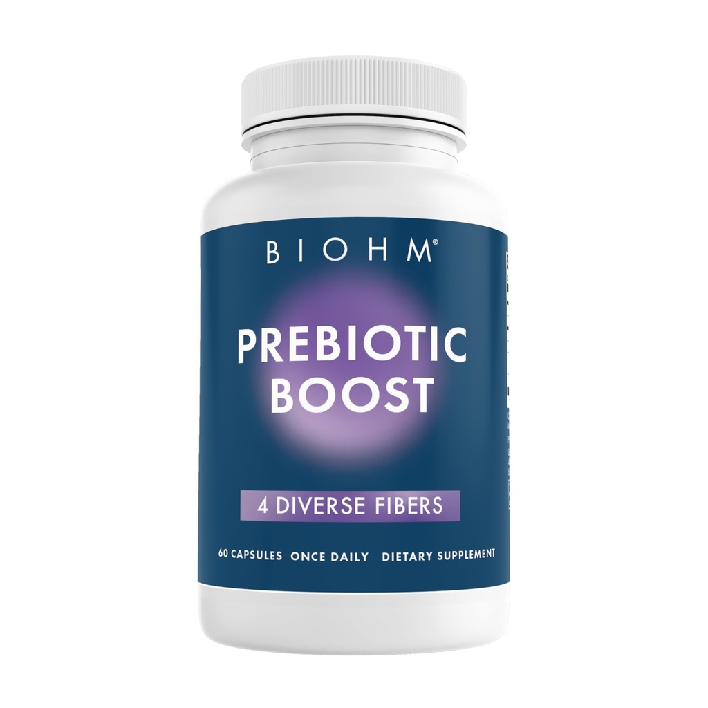BIOHM Prebiotic Fiber Supplement (60 kapselia) 4 Diverse Ruokavaliokuidut tukea Probiootti Ympäristö, auttaa parantamaan Gut Health ja Immuunijärjestelmä, sisältää inulin & Apple Pectin Powder