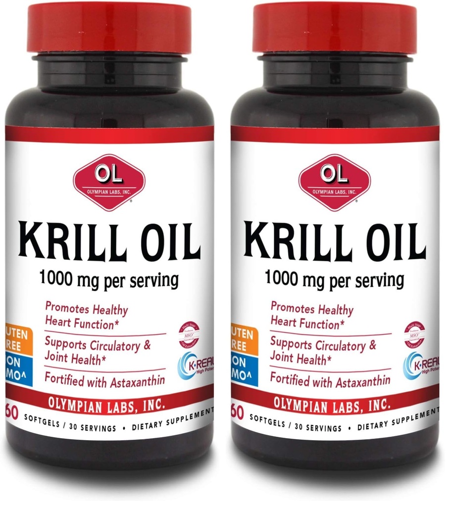 Olympian Labs Antarktis Krill Oil, 1000 mg Caps with Astaksantiini, Omega-3, EPA, DHA, Immuuni, Joint & Brain Support, 60 Softgels (paketti 2)