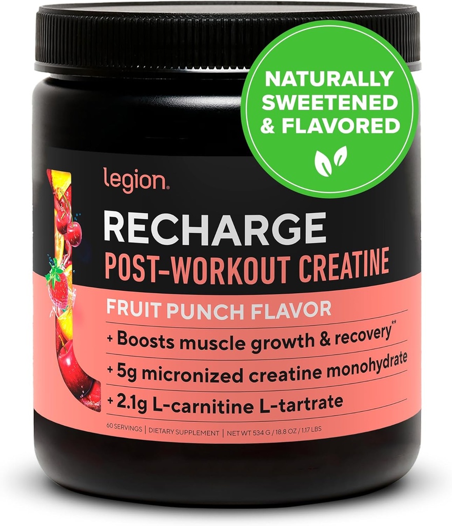 Legion Lataa Post Treenout täydennysosa - Kaikki Natural Muscle Builder & Recovery Drink Creatiini Monohydraatti. Luonnollisesti makeutettu ja maustettu, turvallinen ja terve. 60 tarjoilua. (Fruit Punch, 60 tarjoilua)