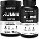 Jacked Factory L-Glutaminpulver 100 portioner och L-Glutamine kapslar 500mg (240 kapslar) för Post Workout Muscle Recovery, Immunity, Digestive Health