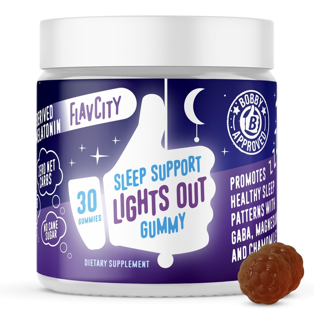 FlavCity Melatoniini uni Gummies aikuisille, valot pois gummy - pureskeltava uni tuki täydentää kasvipohjainen GABA, magnesium ja kamomilla syvään ja rauhallinen bedtime, 30 päivän tarjonta