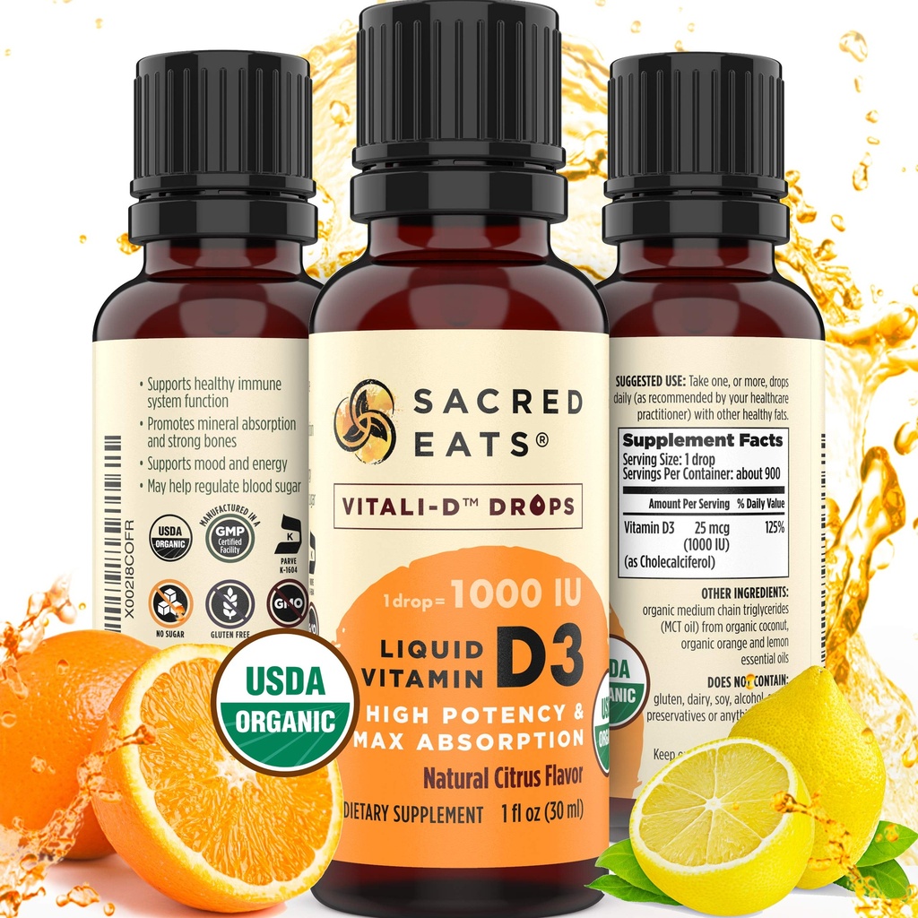 Orgaaninen nestemäinen D-vitamiini D Drops lapsille ja aikuisille, sokeriton. Helppo käyttää 1000 IU / pudota Coconut MCT Oil. Kestää kuukausia, paras suurilla annoksilla. Max Imeytyminen VIT D3 täydentää. Suuri maku (Citrus)