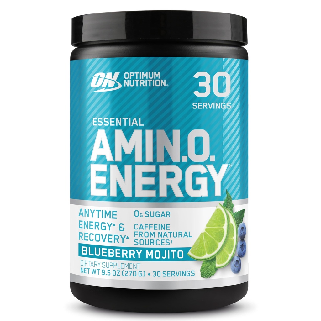 Optimum Nutrition Amino Energy - Esitreenit Green Tea, BCAA, Aminohapot, Keto Friendly, Green Coffee Extract, Energy Powder - Mustikka Mojito, 30 Palvelimet (Pakkaus toukokuussa Vary)