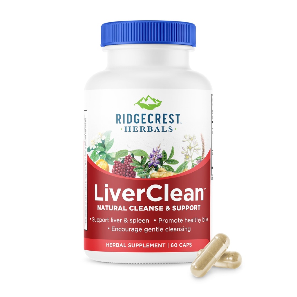 Ridgecrest Herbals LiverClean, Herbal Liver Support Supplement, Siunattu ohdake, Voikukka, Detox, Cleanse Support, Terve Bile (60 Caps, 30 Serv)