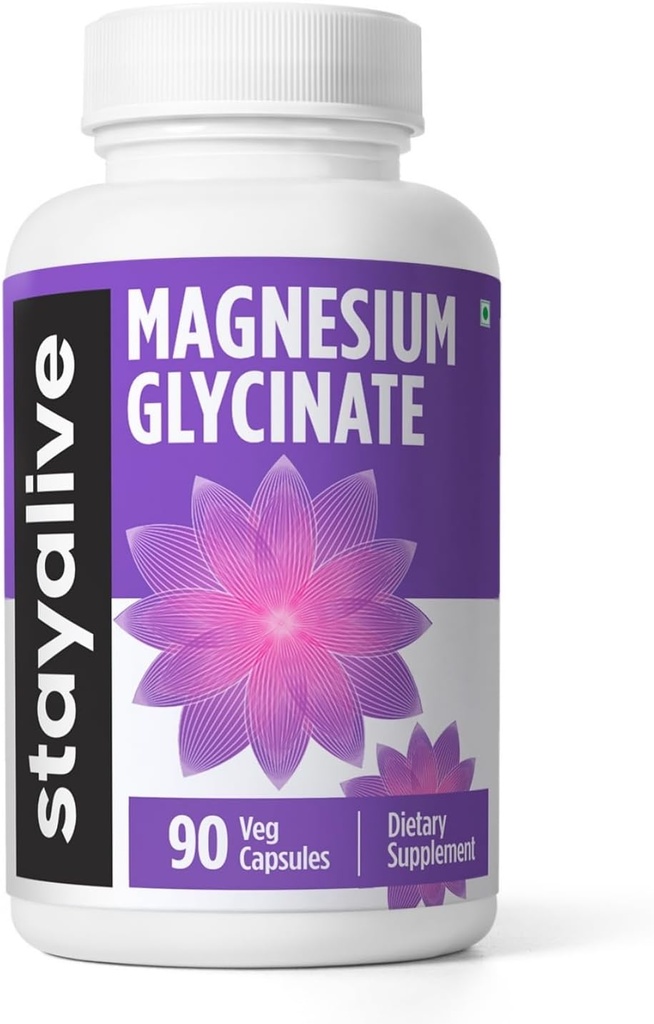 STAY ALIVE Celated Magnesium Glycinate 500 mg, suuri imeytyminen, 90 kapselia, 100% puhdasta Glycinate Powder, Extra Strength Magnesium Supplement for women and men, non-GMO & Gluteenittomat pillerit