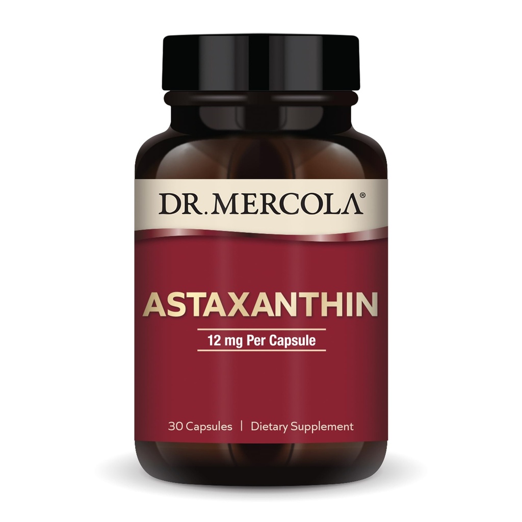 Dr. Mercola Organic Astaksantiini - 12 mg Astaksantiini - Tehokas antioksidantti Support - Organic Microalgae Extract - Ei-GMO, Gluteeniton & soija-vapaa - 30 kapselia (30 tarjoilua)