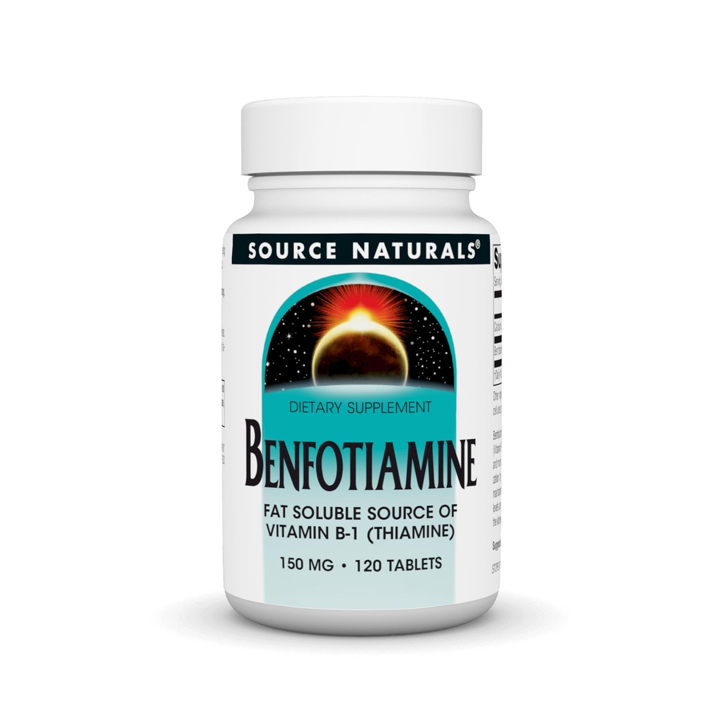Source Naturals Benfotiamiini, rasvaliukoinen B-1-vitamiinin lähde, 150 mg - 120 tablettia
