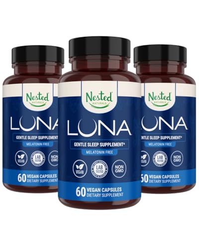Nested Naturals Luna Melatoniinin vapaa, ei-luontotyyppi muodossa kasviperäisten uni täydentää w / Chamomile, Valerian, L-theanine, 180 vegan kapselia (60 kapselia per pullo)