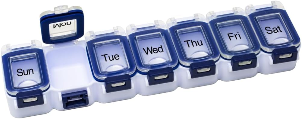 EZY Dose Weekly (7-päivä) Pill Planner, Medicine Case, vitamiini Organizer Box, vedenpitävä lukitseminen Osastot varmistaa reseptilääkkeet ja estää vahingossa spilling, sininen