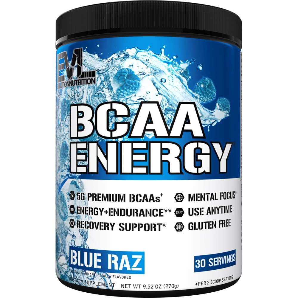 EVL BCAAs Aminohapot Powder - BCAA Energy Pre Trenout Powder for Muscle Recovery Lean kasvu ja kestävyys - kosteuttava post Treenaus Recovery Drink with Natural Cofeine - Blue Raz
