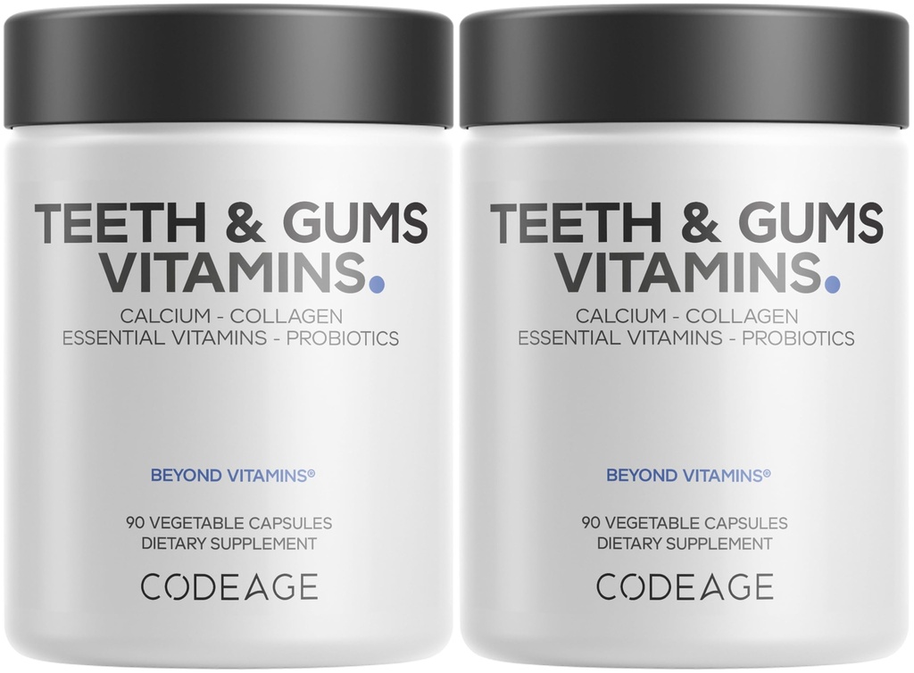 Koodaus Hampaat ja Gums vitamiineja + suun Probiootit täydentää suuhun - Koko ruoka Kalsium, Kollageeni, Kalium, C-vitamiini, D3, K2, Sinkki ...
