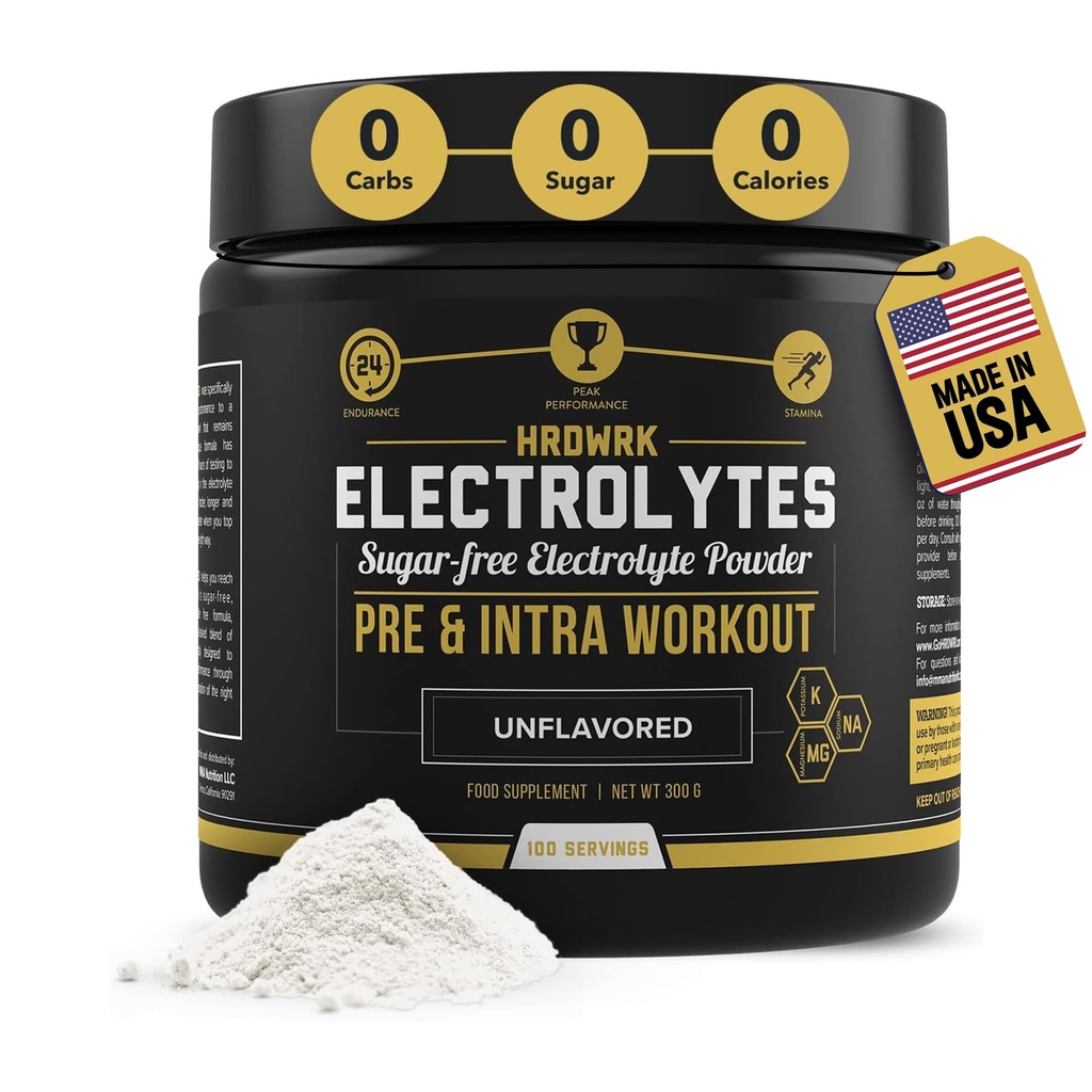 HRDWRK - Electrolytes Powder Keto Hydration Sugar Free med Magnesium, kalium och natrium - 100 portioner | Boost Endurance och minska trötthet med denna elektrolyter Supplement - Maximal Hydration