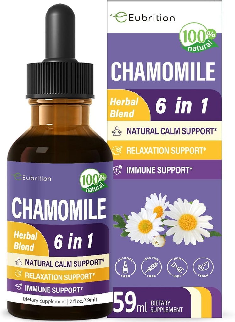 Chamomile ört Extract Drops, Natural Calm Herbal Tincture Supplement w/Passion Flower, St John's Wort, Lavender, Reishi, & Echinacea för Relaxation Support & Immune Support. 2oz