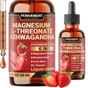 6in1 Magnesium L-treonaattinestetippa Ashwagandha, magnesium Glycinate ja 3 Lisää - Aivojen tuki ja immuuni - 2 Fl Oz 30 päivää - mansikan maku