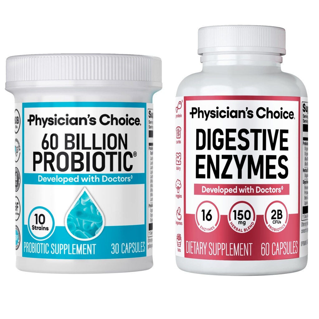 Lääkärin valinta - Optimal Gut Health Bundle: 60 miljardia Probiootit + Dgestive Enzymes for digestive Comfort ja Immuuni tuki