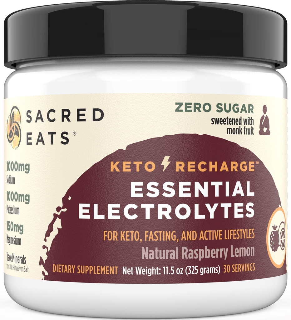 Keto Electrolyte Powder & Hydration Supplement | 1000mg Potassium & Sodium, 150mg Magnesium | No Sugar & Stevia, Sweetened med Monk Fruit Only | Natural Raspberry Lemon (30 portioner)