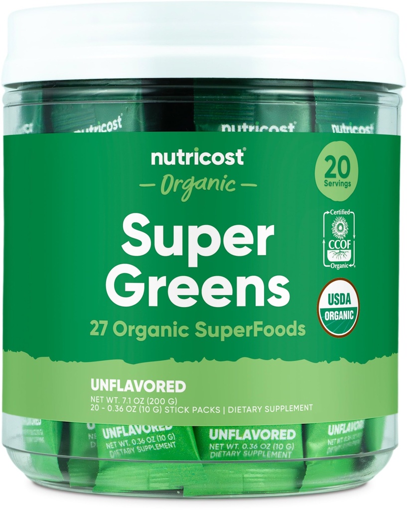 Nutricost Organic Super Greens (Ei-makuisia) 20 Sticks - Gluteeniton, ei-GMO