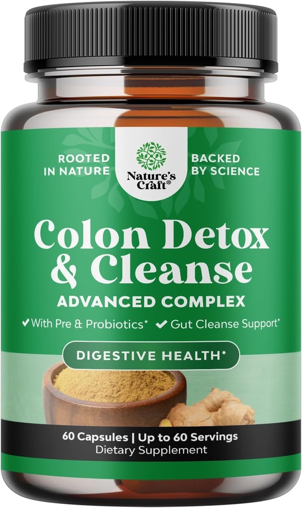 Herbal Colon Cleanse for Women & Men - 15 Day Gut Cleanse Detox for Women & Men with Senna Leaf Cascara Sagrada & Psyllilium Husk for Fasting Acting Relief - 3rd Party Tested Made in USA - 60 Count