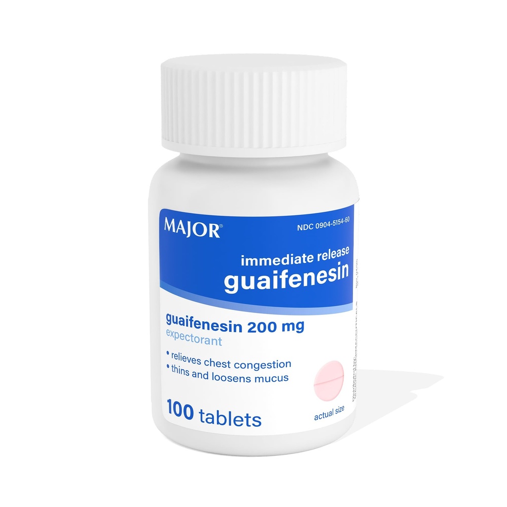 Suuri välittömästi vapauttava Guaifenesin - lievittää Chest Runsautta, ohut ja Loosit lima - 200 mg - 100 tablettia