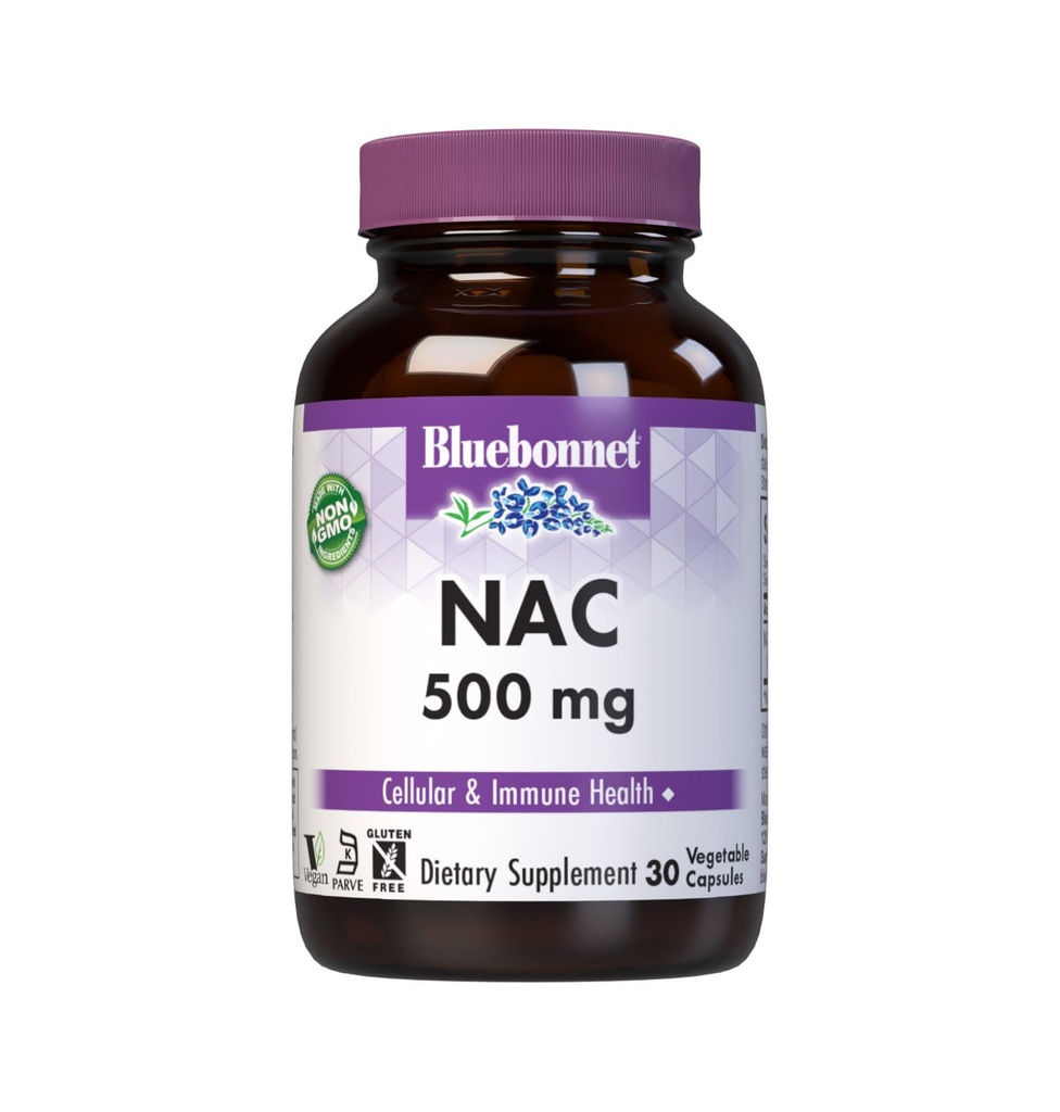 Bluebonnet NAC 500 mg Vitamiinikapselit, 30
