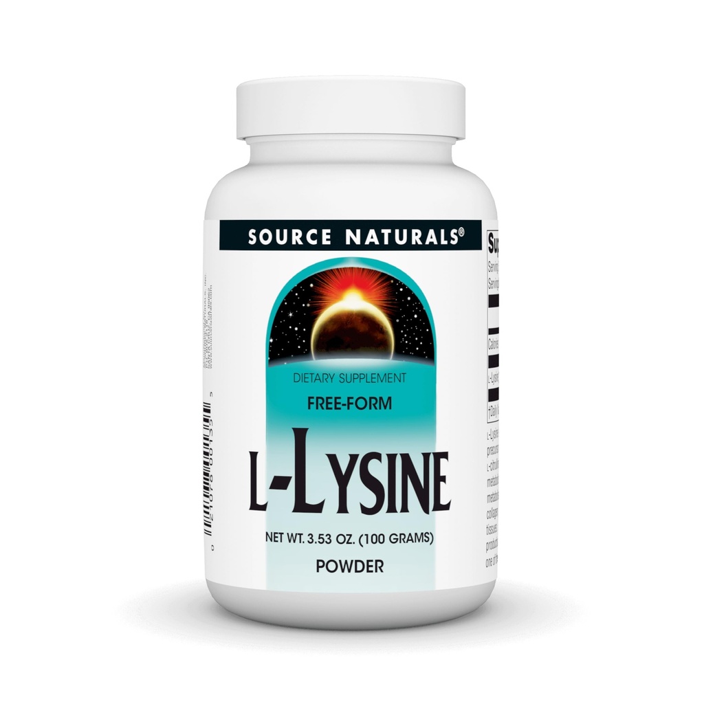 Källa Naturals L-Lysine Free Form Powder -Amino Acid Supplement stöder energibildning & Collagen * - 100 Grams