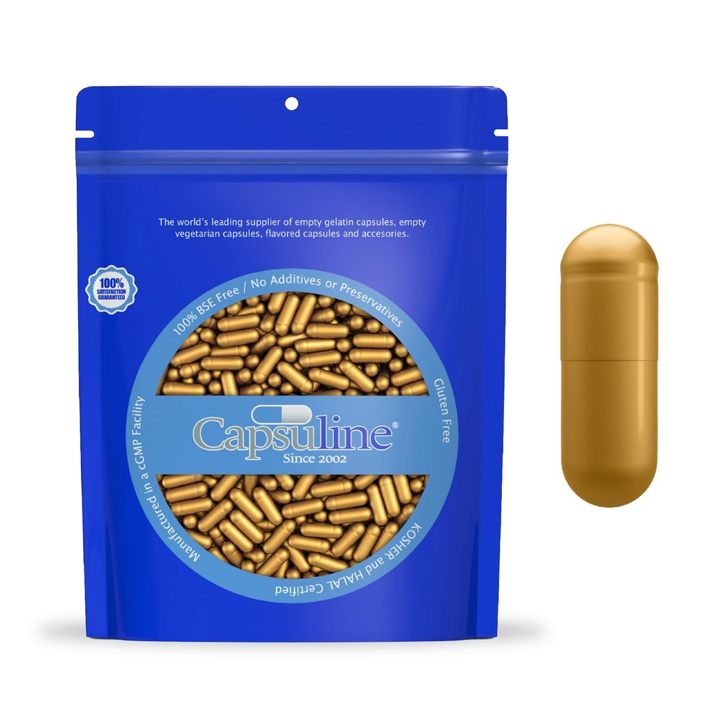Capsuline Koko 0 - Värillinen kullantahra Liivate Kapselit - 1000 kreivi - Tyhjä geelipilleri kapselit - DIY puhdas naudan pilleri kapseli täyte - Tyhjä Caps - Kosher ja Halal Certified