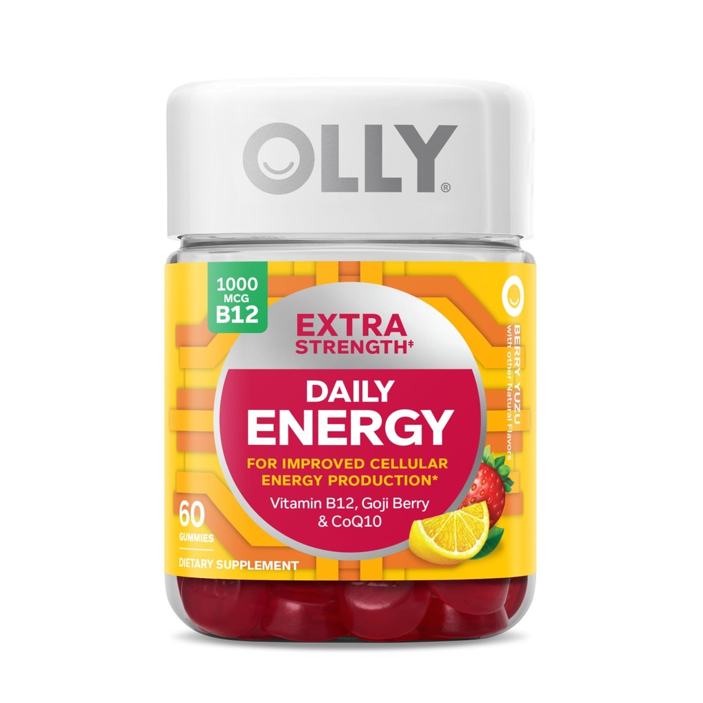 Olly Ultra Strength Hiukset, Extra Strength Päivittäinen energia, Biotiini, Keratiini, B12-vitamiini, CoQ10, Goji Berry Gummy Supplement Bundle - 30 Count, 60