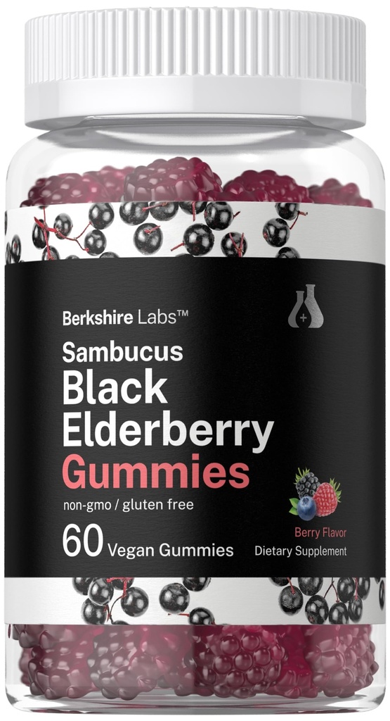 Horbaach Sambucus Black Elderberry Gummies | 60 greve | med Zink och vitamin C | Vegan, Non-GMO, Gluten Free Extract för vuxna | Berry Flavor | av Berkshire Labs