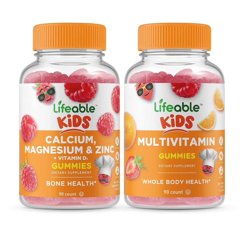 Elinkelpoinen kalsium Magnesium ja sinkki Lapset + monivitamiini lapset, Gummies Bundle - Suuri maistaminen, vitamiini täydentää, Gluteeniton, GMO vapaa, pureskeltava Gummy