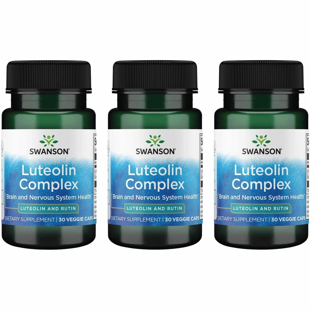 Swanson Luteolin Complex w/Rutin - Aivojen tuki täydentää Promoting Memory, Mood & Cognitive Health - Natural Formula auttaa säilyttämään hermosto - (30 kasviskapselit) 3 pakkaus