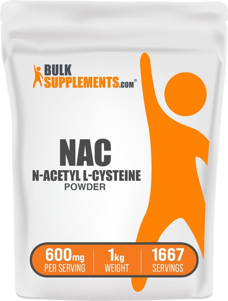 BulkSuplements.com NAC Powder - N-Acetyl Cysteine 600mg, NAC täydentää - antioksidantti tuki, Gluteeniton - 600 mg per tarjoilu, 1667 tarjoilua, 1kg (2,2 lbs) (pakkaus 1)
