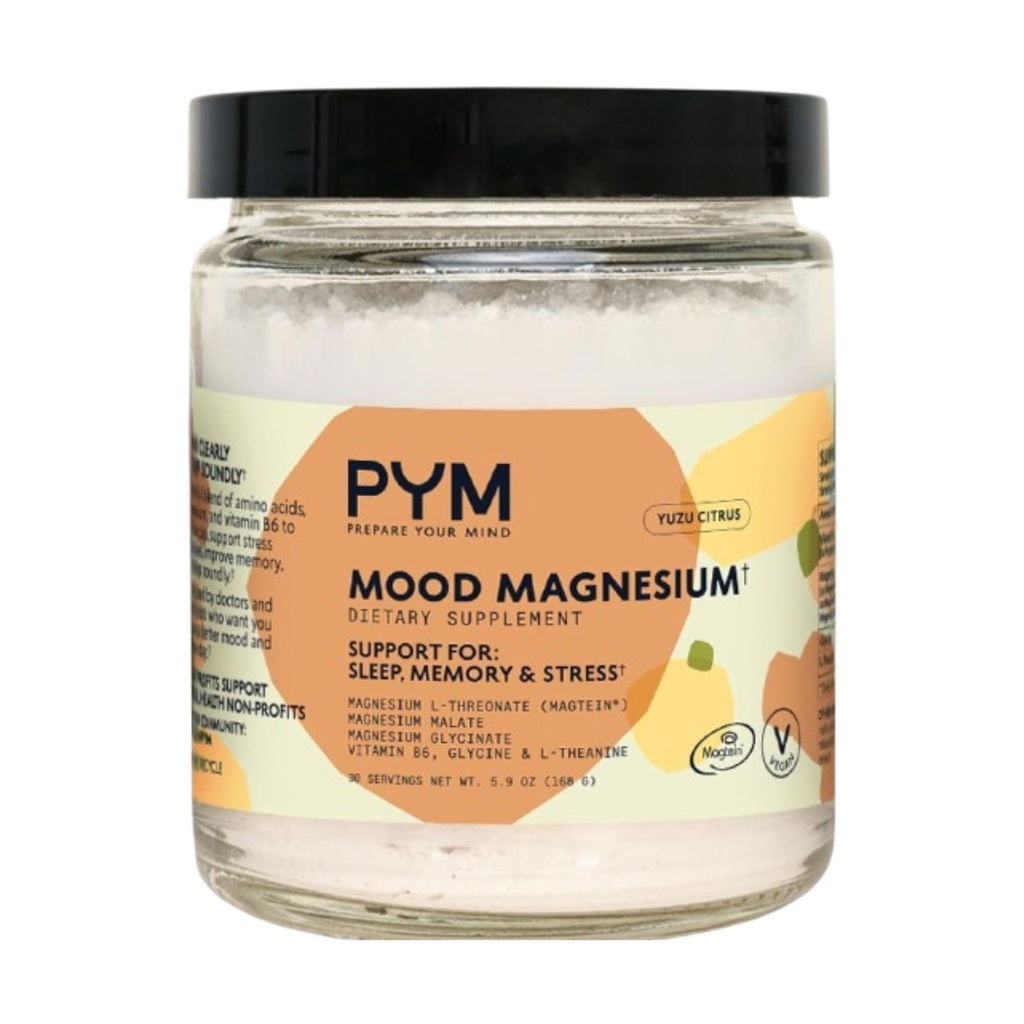 PYM Mood Magnesium Powder (30-Servings) Magnesium Glycinate, L-Threonate & Malate Powder | Aid & Mood Support Supplement för Stress