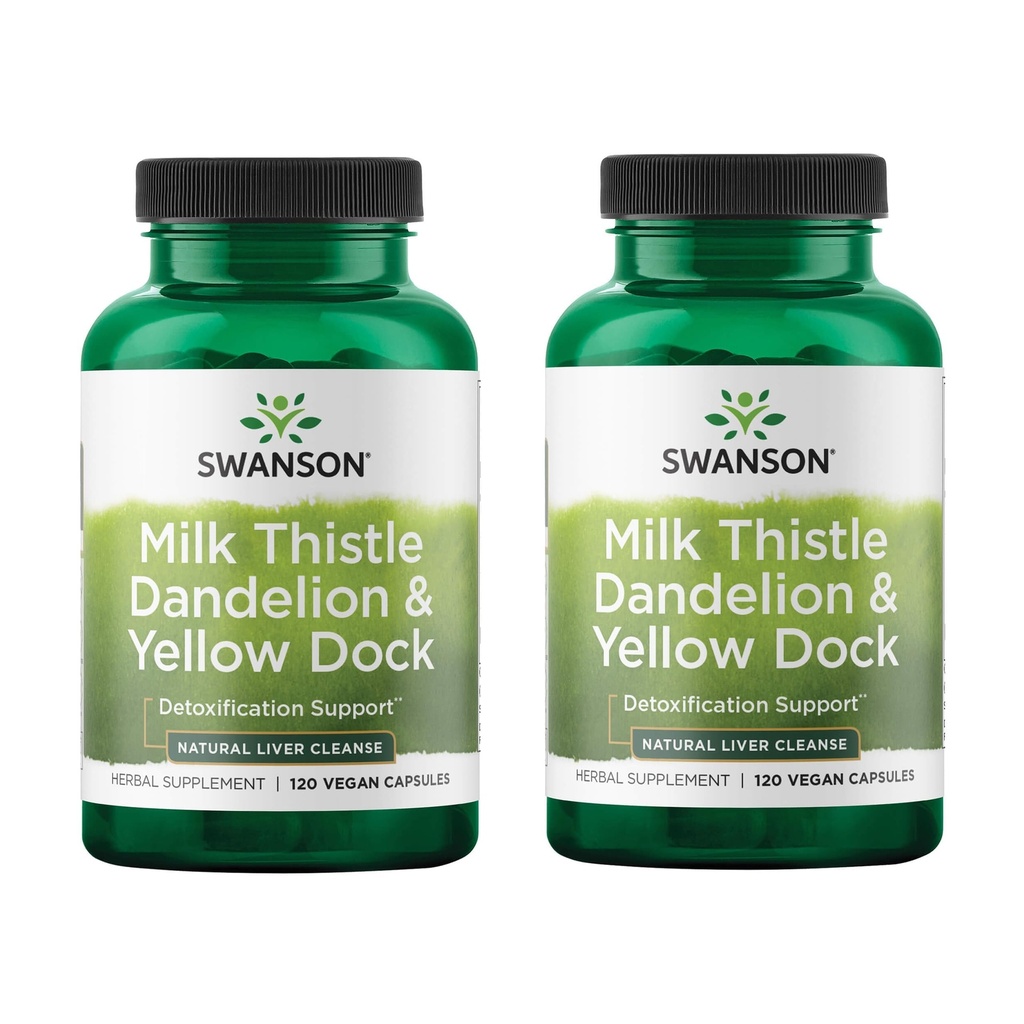 Swanson Milk Thistle, Voikukka & Yellow Dock - Herbal Liver Support Supplement - Natural Supplement Auttaa ylläpitämään yleistä terveyttä ja hyvinvointia - (120 kapselia) (2 pakkaus)