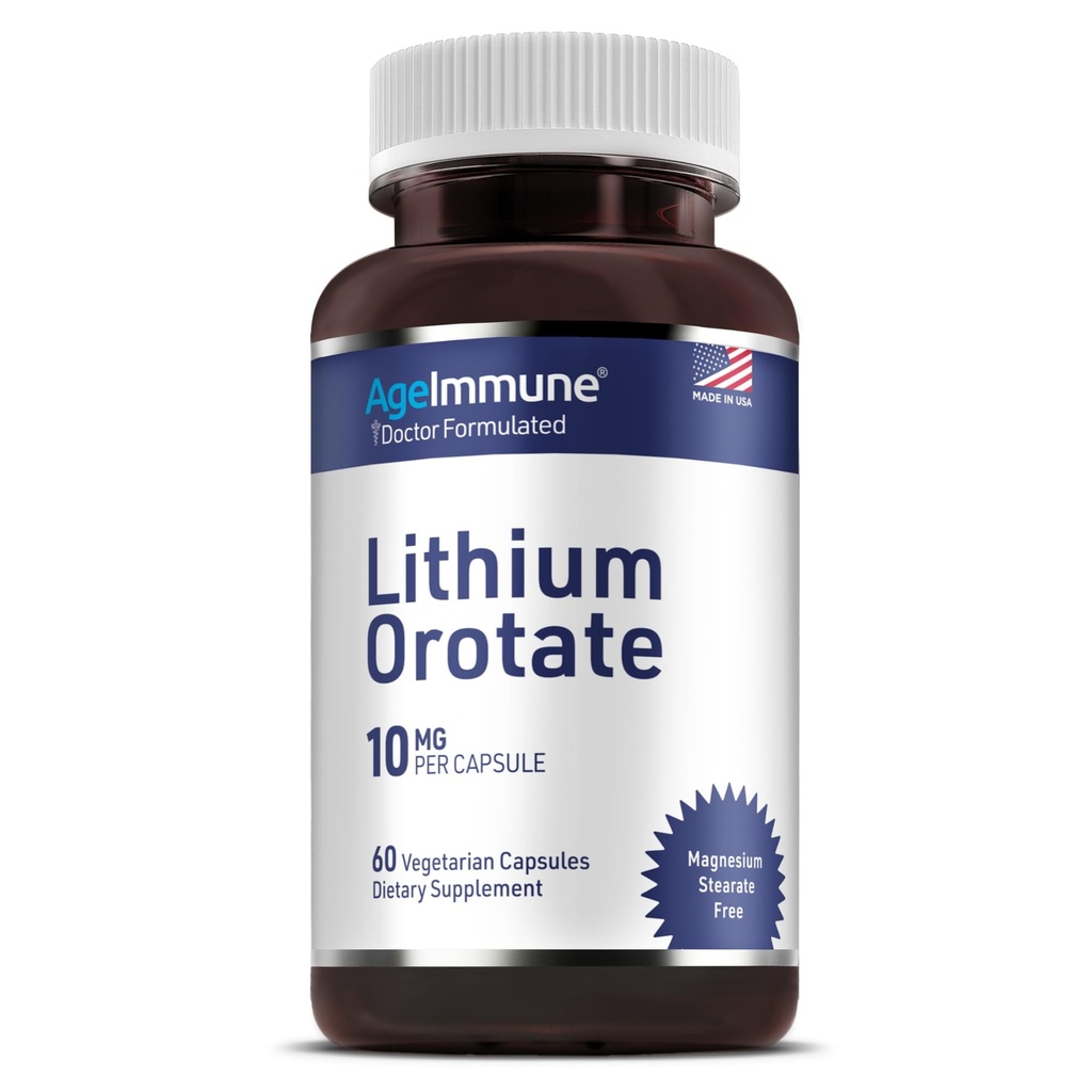 Litium Orotate Supplement 10 mg, 60 vegetariska kapslar. Stöder minnet och emotionellt välbefinnande. Magnesium Stearate Free Supplements (1)