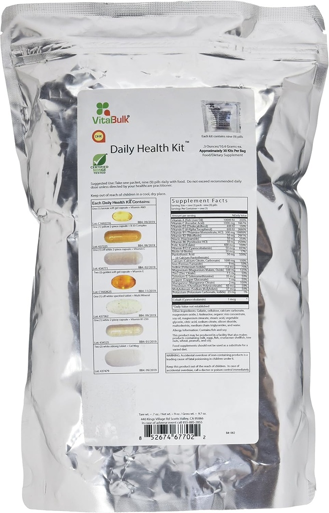 Elinvoima Bulk Daily Health Kit Packet Multivitamiinit & Mineraali 30 Count Box - Multivitamiini miesten & naisten - Sisältää C-vitamiini 1000 mg A D E K B Complex B12 Rauta Kalsium Magnesium ja kalium täydentää