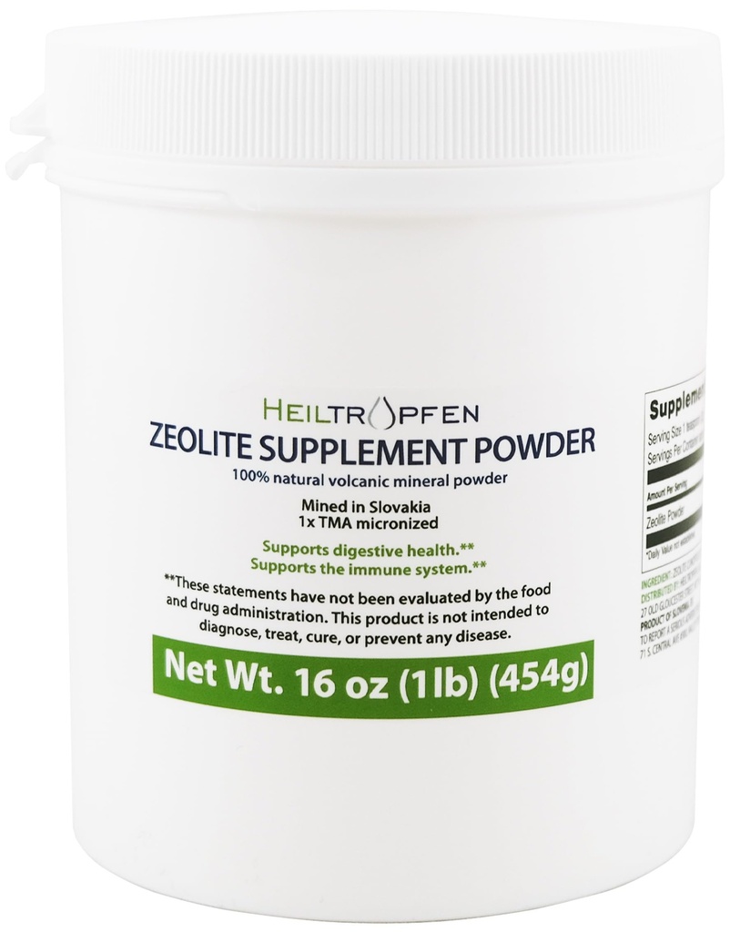 Heiltropfen Zeolite Powder | Kosttillskott 1 pund - 454 g | Detox | Clinoptilolite 94 +-3% | Aktiverat | Natur Mineral Dust | Ultra FINE Less-Than 2 μm