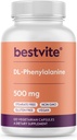 BESTVITE DL- Fenyylialaniini 500 mg (120 kasvissyöjän kapselit) - Ei stearaattia - Ei täyttöaineita - Vegan - Gluteeniton - Ei muuntogeenisiä organismeja