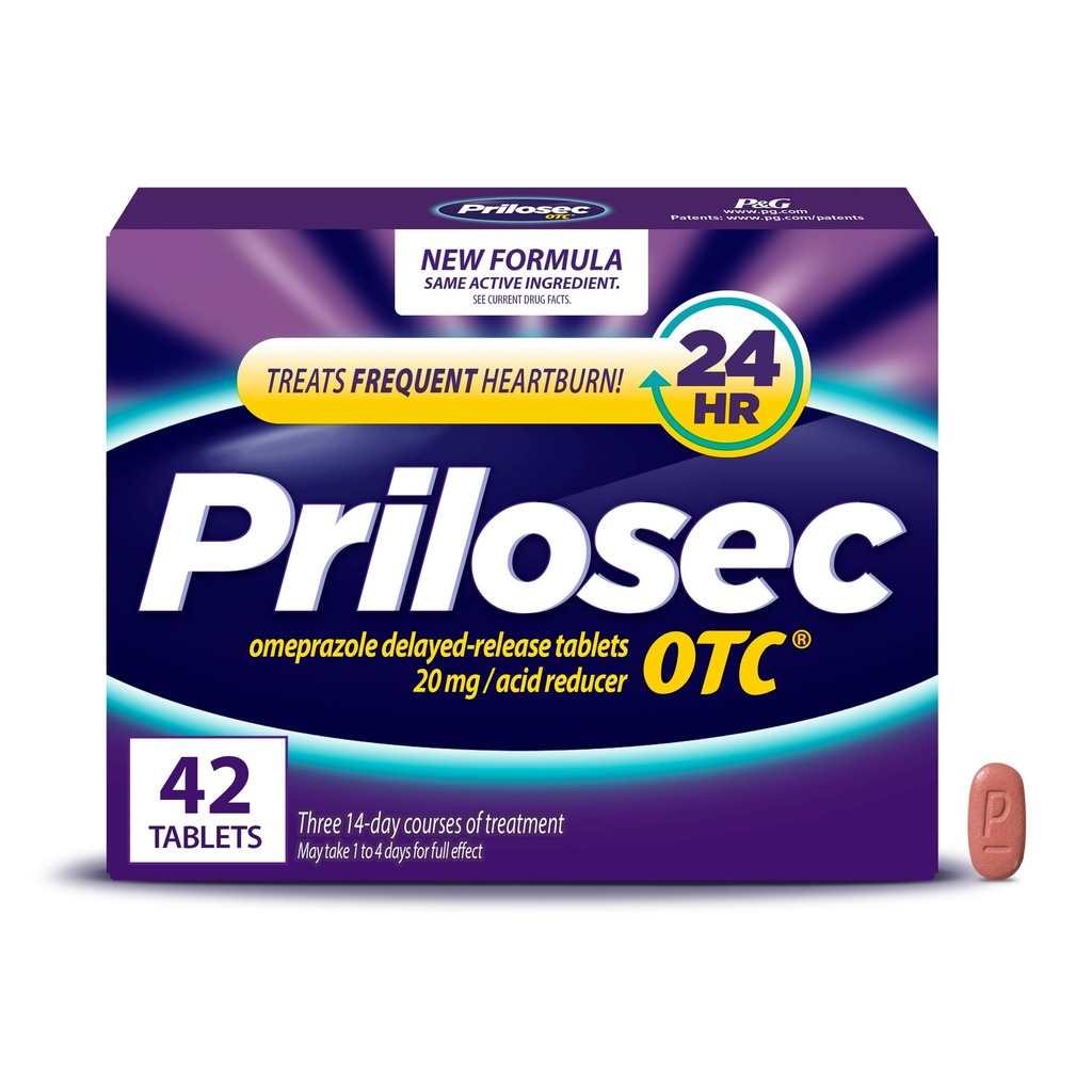 Prilosec OTC, Omeprazole Delayed Release 20mg, Acid Reducer, Behandlar Frequent Heartburn för 24 timmars lättnad, hela dagen, hela natten *, 20mg, 42 tabletter