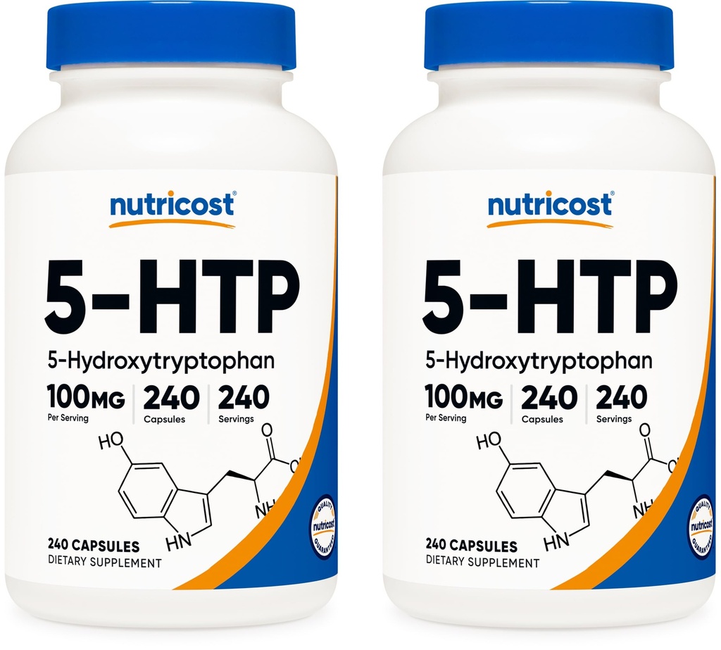 Nutricost 5- HTP 100mg, 240 Kasvissyöjäkapselit (5-hydroksitryptofaani) - ei-GMO & Gluteenittomat (2 pulloa)