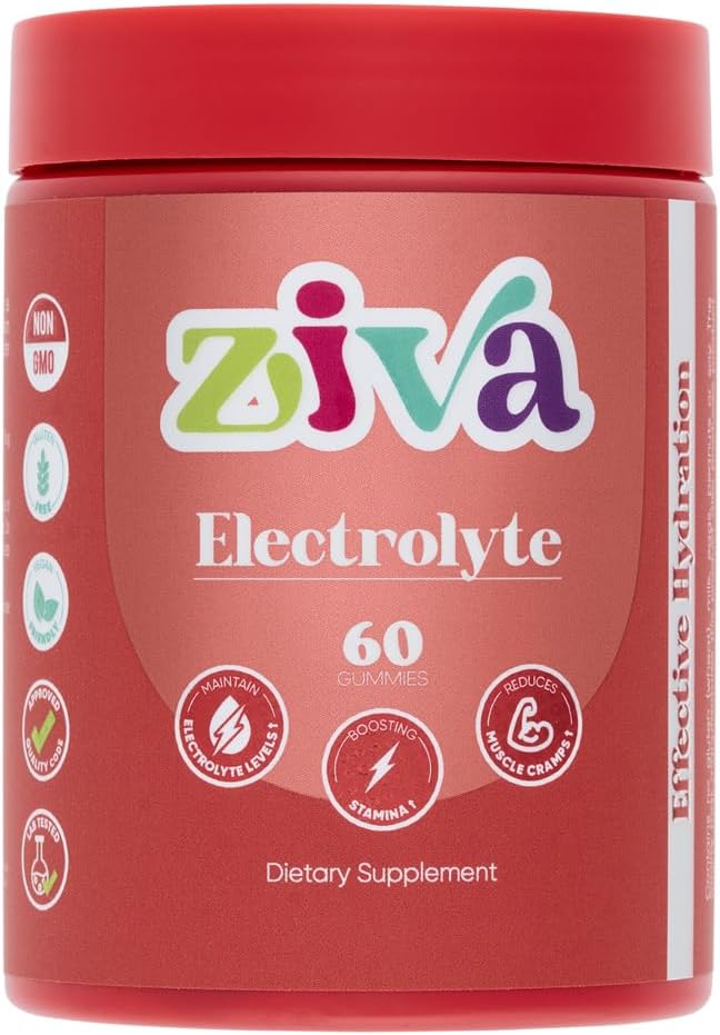 Ziva Electrolyte Gummies - Hydration och energistöd för snabb rehydrering - Electrolytes för idrottare, löpare och aktiva livsstilar - 60 greve