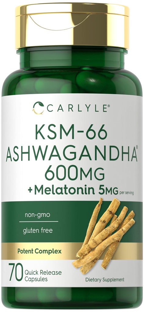 Carlyle KSM-66 Ashwagandha kapselit 600 mg ... 70 Count ... Melatoniini 5 mg...