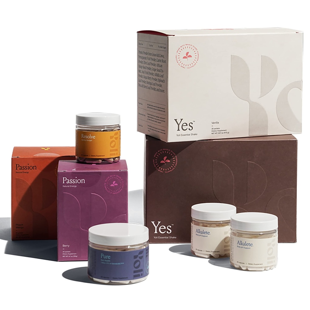 Yoli® Transformation Kit sisältää KYLLÄ, intohimoa, alkaletea, puhdasta, resoluutiota ja parempaa vartalojärjestelmää 28 päivän T-Kit (Flavors Vary)
