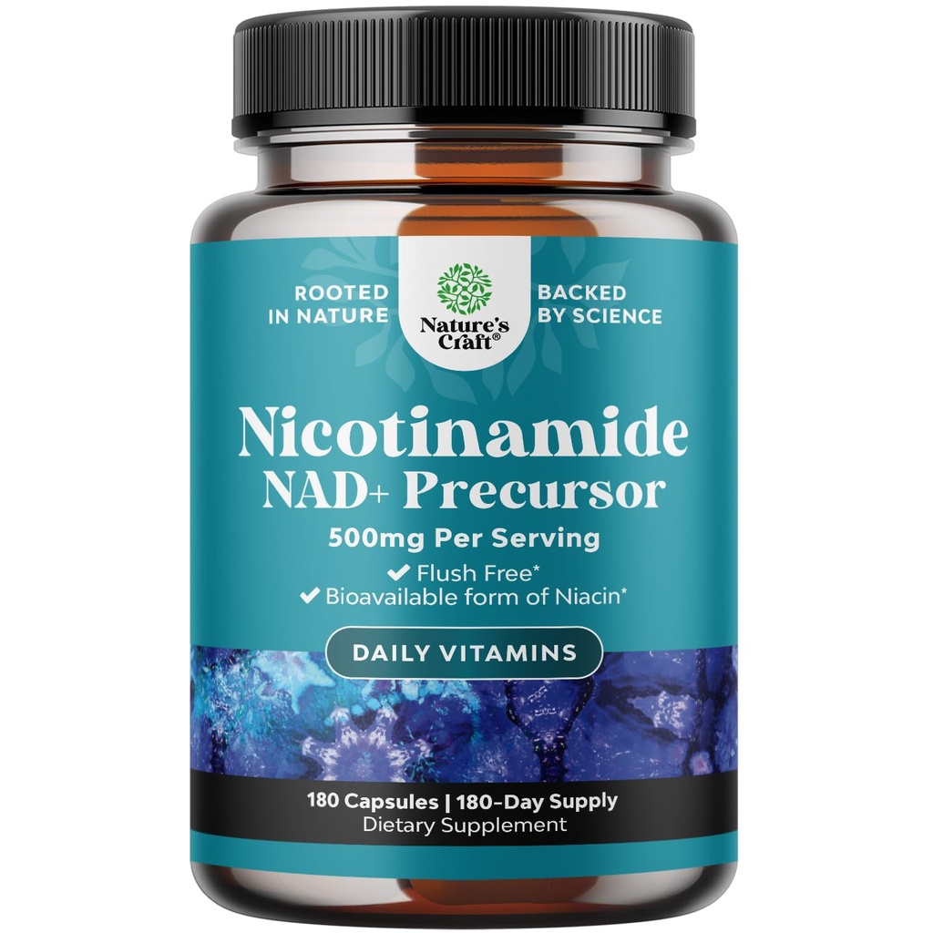 B3-vitamiini Niasiiniamidi 500 mg kapselit - Mitokondrioenergia ja voimakas iholisä - AKA B3-vitamiini Niasiini 500 mg flush vapaa ja Nikotinamidi 500 mg - flush vapaa Niasiini täydennysosa - 180 kreivi