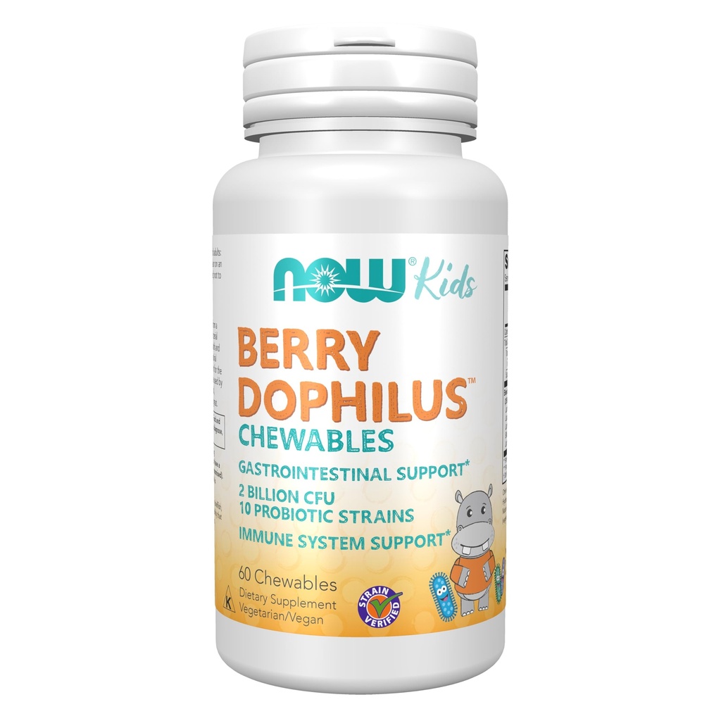 NOW Foods Supplements, BerryDophilus™ with 2 Billion, 10 Probiotic Strains, Xylitol Sweetened, Strain Verified, 60 Chewables, packaging may vary