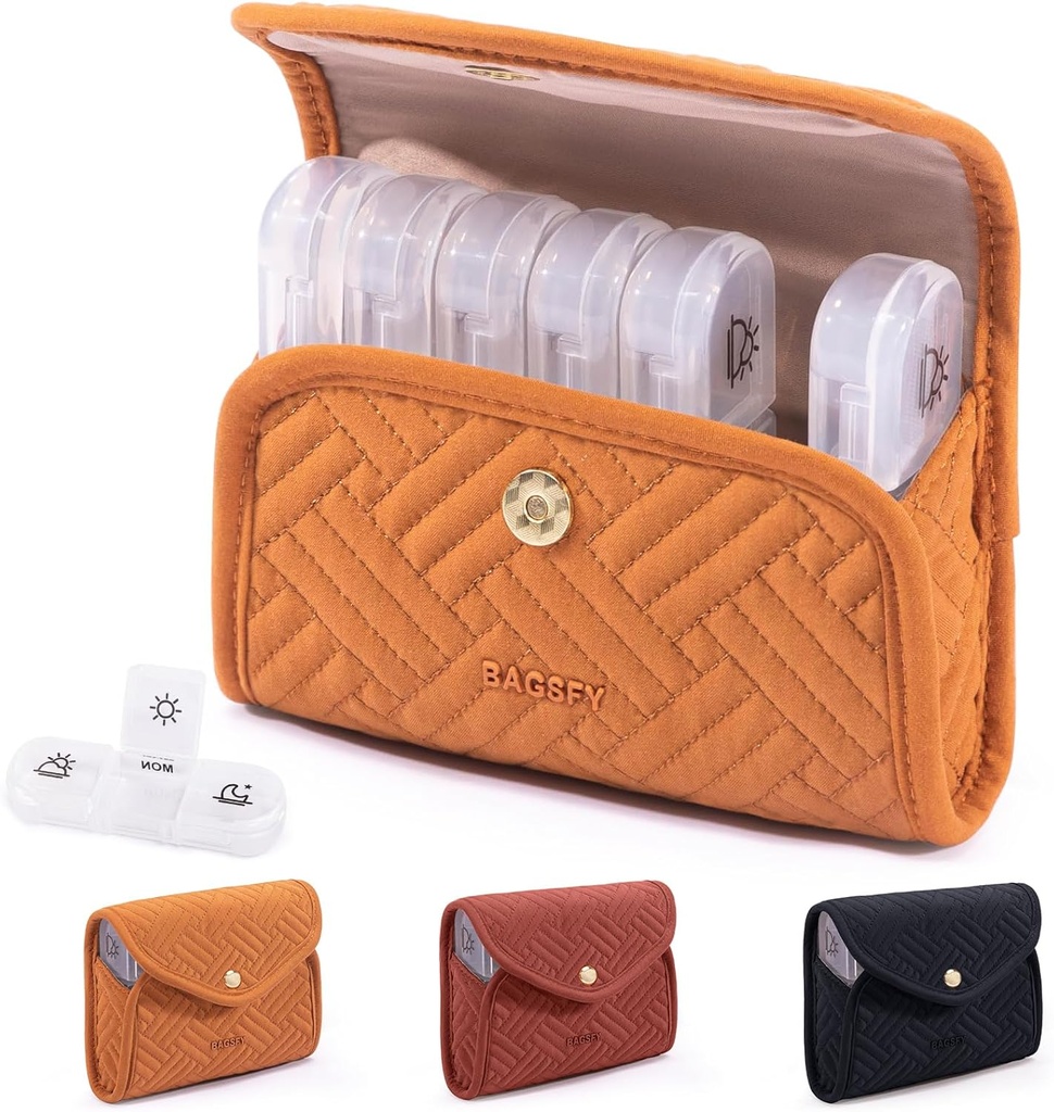 BAGSFY Weekly Pill Organizer 3 gånger om dagen i ett sött tygfall, medicin Pill Organizer, Pill Box, Portable Travel Pill Case, Pill Container för medicinering, vitaminer, fiskoljor, tillskott